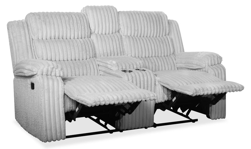 Causeuse inclinable Bryson de 72 po en tissu de fausse fourrure avec console de rangement - gris brume