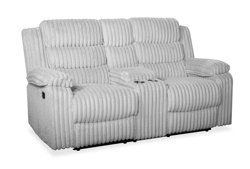 Causeuse inclinable Bryson de 72 po en tissu de fausse fourrure avec console de rangement - gris brume