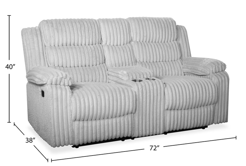 Causeuse inclinable Bryson de 72 po en tissu de fausse fourrure avec console de rangement - gris brume