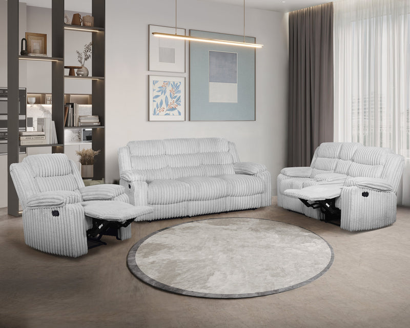 Causeuse inclinable Bryson de 72 po en tissu de fausse fourrure avec console de rangement - gris brume