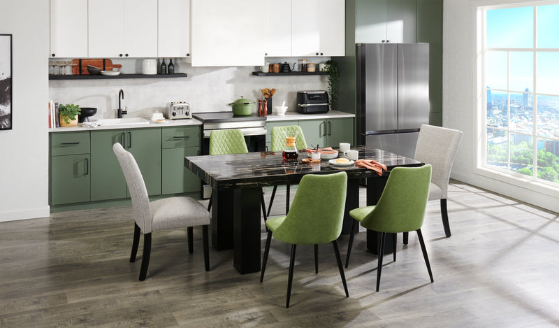 Table de salle à manger Burk de 72 po (L) avec dessus en résine époxy en imitation de marbre - noire