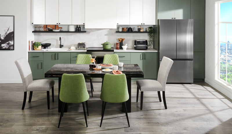 Table de salle à manger Burk de 72 po (L) avec dessus en résine époxy en imitation de marbre - noire