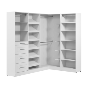 Système de pièce-penderie en forme de L modulaire Florence de Bestar de 85 po avec tringles, tablettes pour chaussures et rangement - blanc