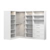 Système de pièce-penderie en forme de L modulaire Florence de Bestar de 105 po avec éclairages à DEL, tringles, tablettes et tiroirs de style Shaker - blanc