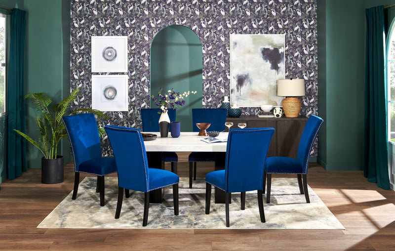 Chaise de salle à manger Cami en tissu de velours - bleue