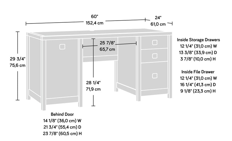 Bureau d’ordinateur Cannery Bridge de qualité commerciale à 3 tiroirs avec armoire - brun