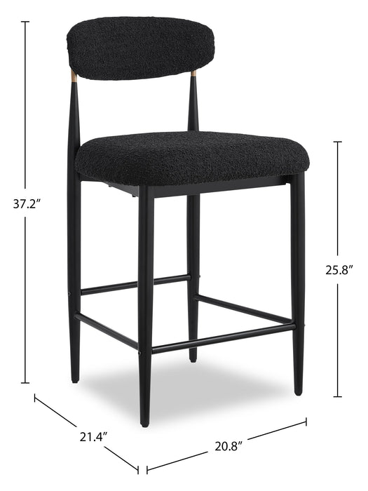 Tabouret 26 po Capri de Kort & Co. de hauteur comptoir en métal avec tissu bouclé et touches dorées - noir