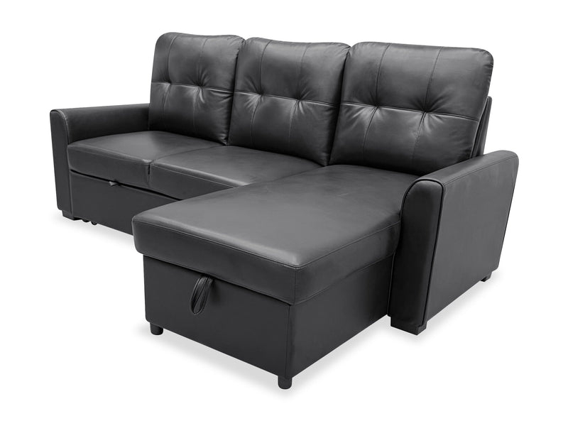 Sofa-lit sectionnel de droite Carter 2 pièces en tissu d’apparence cuir avec fauteuil long de rangement - noir