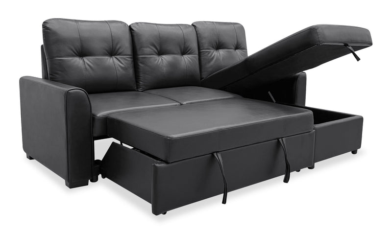 Sofa-lit sectionnel de droite Carter 2 pièces en tissu d’apparence cuir avec fauteuil long de rangement - noir