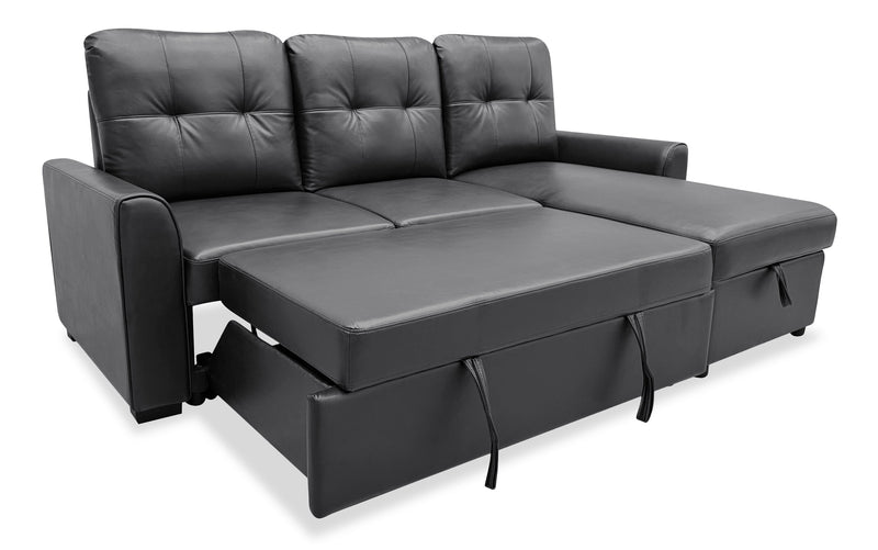 Sofa-lit sectionnel de droite Carter 2 pièces en tissu d’apparence cuir avec fauteuil long de rangement - noir