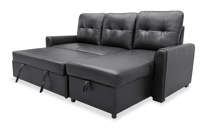 Sofa-lit sectionnel de droite Carter 2 pièces en tissu d’apparence cuir avec fauteuil long de rangement - noir