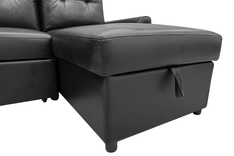 Sofa-lit sectionnel de droite Carter 2 pièces en tissu d’apparence cuir avec fauteuil long de rangement - noir