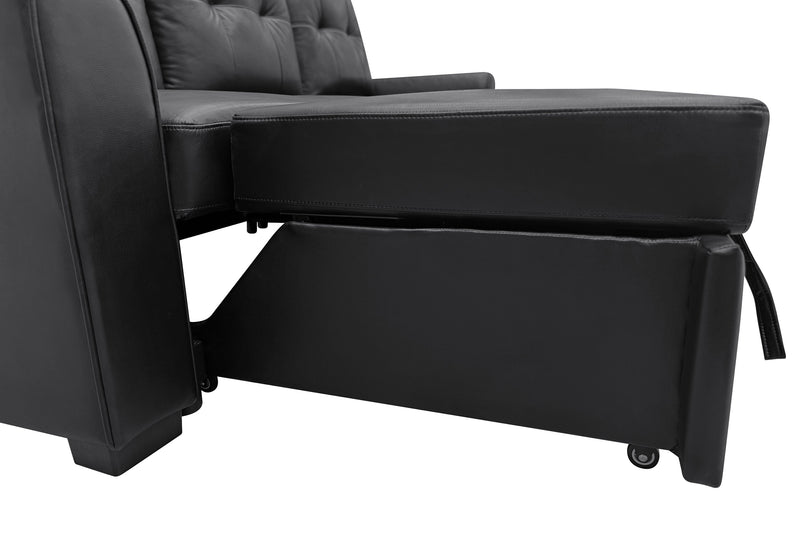 Sofa-lit sectionnel de droite Carter 2 pièces en tissu d’apparence cuir avec fauteuil long de rangement - noir