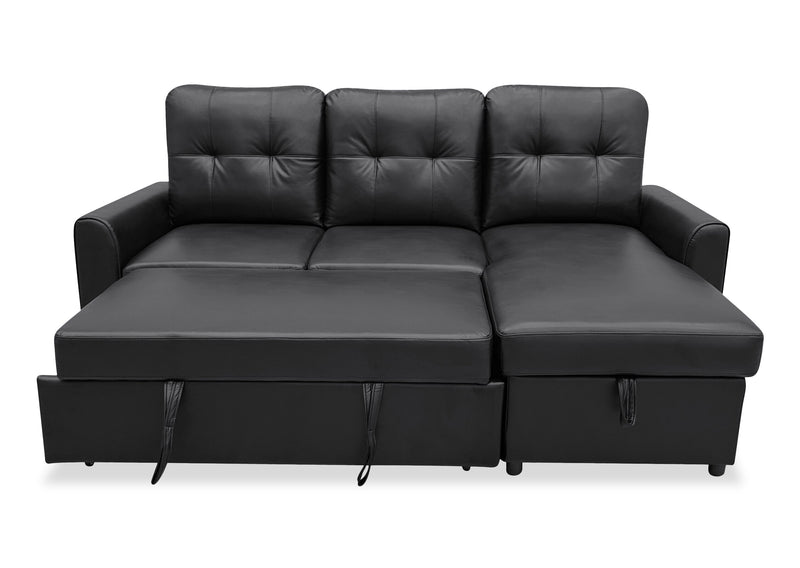 Sofa-lit sectionnel de droite Carter 2 pièces en tissu d’apparence cuir avec fauteuil long de rangement - noir