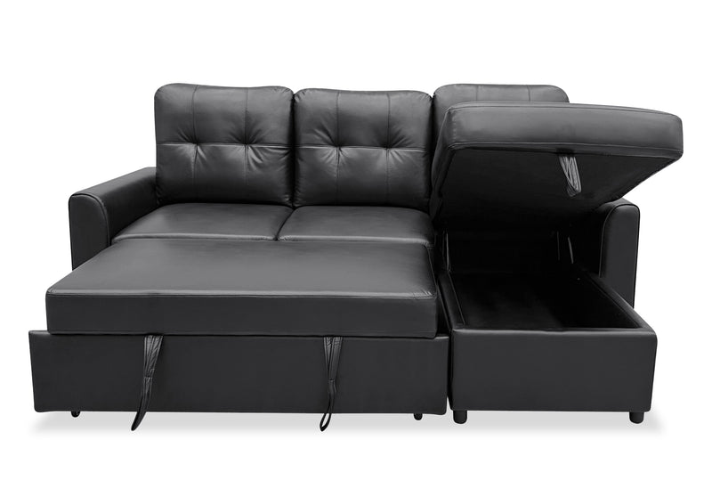 Sofa-lit sectionnel de droite Carter 2 pièces en tissu d’apparence cuir avec fauteuil long de rangement - noir