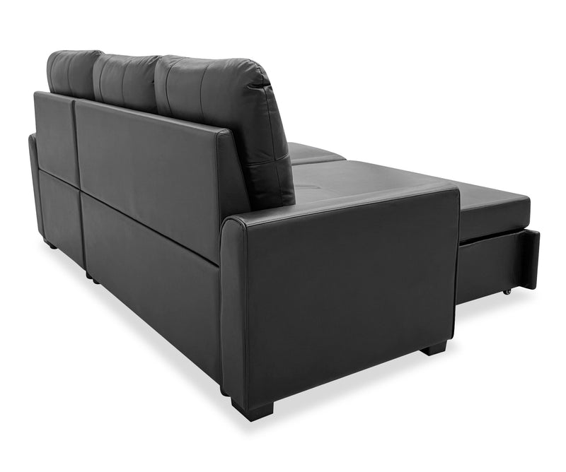 Sofa-lit sectionnel de droite Carter 2 pièces en tissu d’apparence cuir avec fauteuil long de rangement - noir