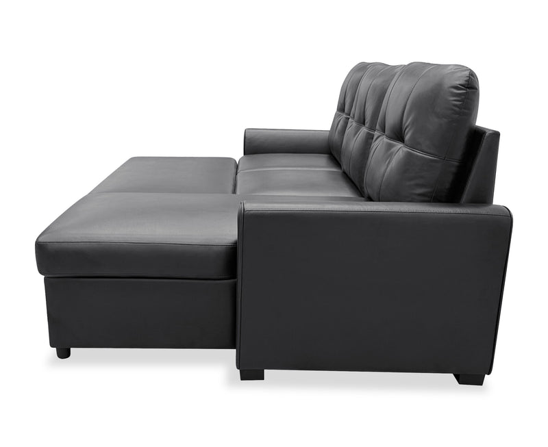 Sofa-lit sectionnel de droite Carter 2 pièces en tissu d’apparence cuir avec fauteuil long de rangement - noir
