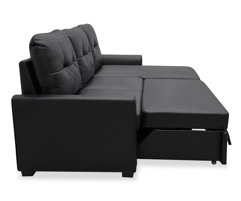 Sofa-lit sectionnel de droite Carter 2 pièces en tissu d’apparence cuir avec fauteuil long de rangement - noir
