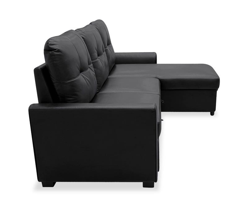 Sofa-lit sectionnel de droite Carter 2 pièces en tissu d’apparence cuir avec fauteuil long de rangement - noir