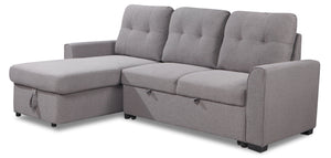 Sofa-lit sectionnel de gauche Carter 2 pièces en tissu d’apparence lin avec fauteuil long de rangement - gris Solis