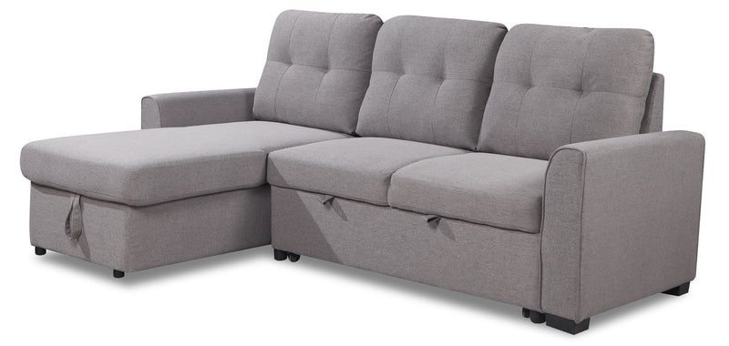 Sofa-lit sectionnel de gauche Carter 2 pièces en tissu d’apparence lin avec fauteuil long de rangement - gris Solis