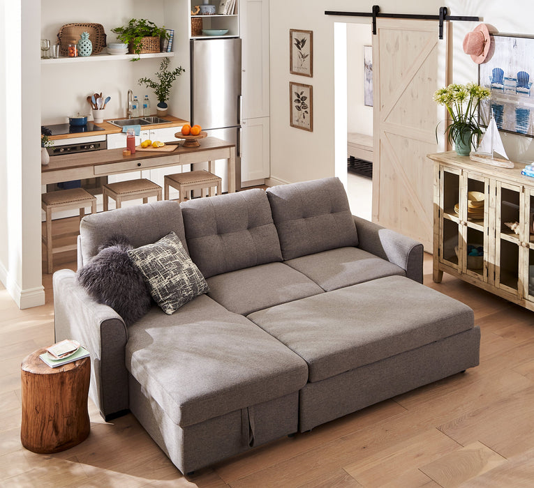 Sofa-lit sectionnel de gauche Carter 2 pièces en tissu d’apparence lin avec fauteuil long de rangement - gris Solis