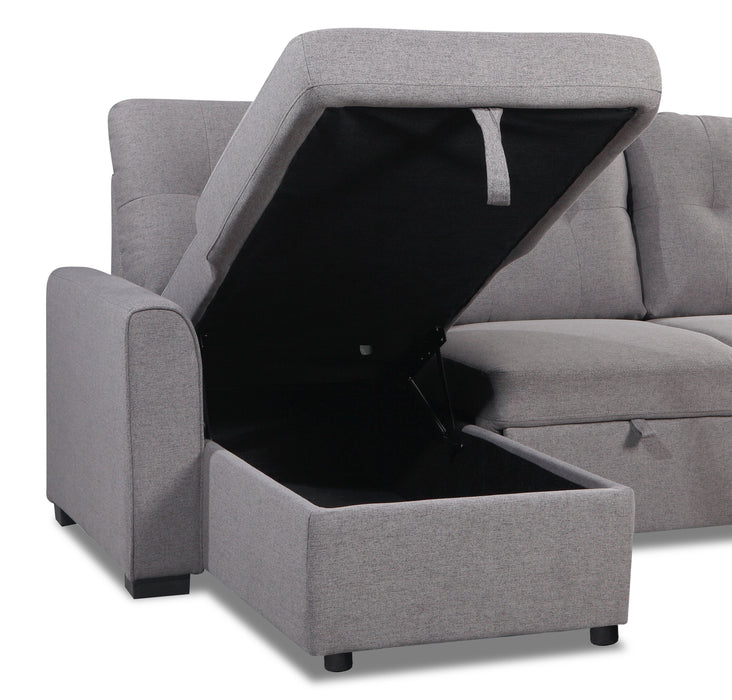 Sofa-lit sectionnel de gauche Carter 2 pièces en tissu d’apparence lin avec fauteuil long de rangement - gris Solis