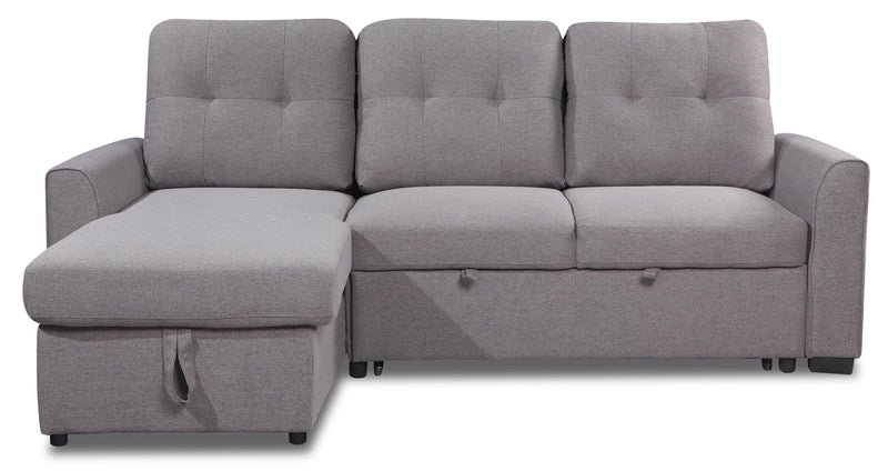 Sofa-lit sectionnel de gauche Carter 2 pièces en tissu d’apparence lin avec fauteuil long de rangement - gris Solis