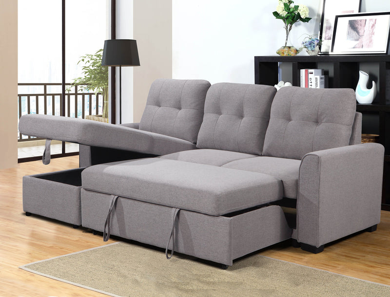 Sofa-lit sectionnel de gauche Carter 2 pièces en tissu d’apparence lin avec fauteuil long de rangement - gris Solis