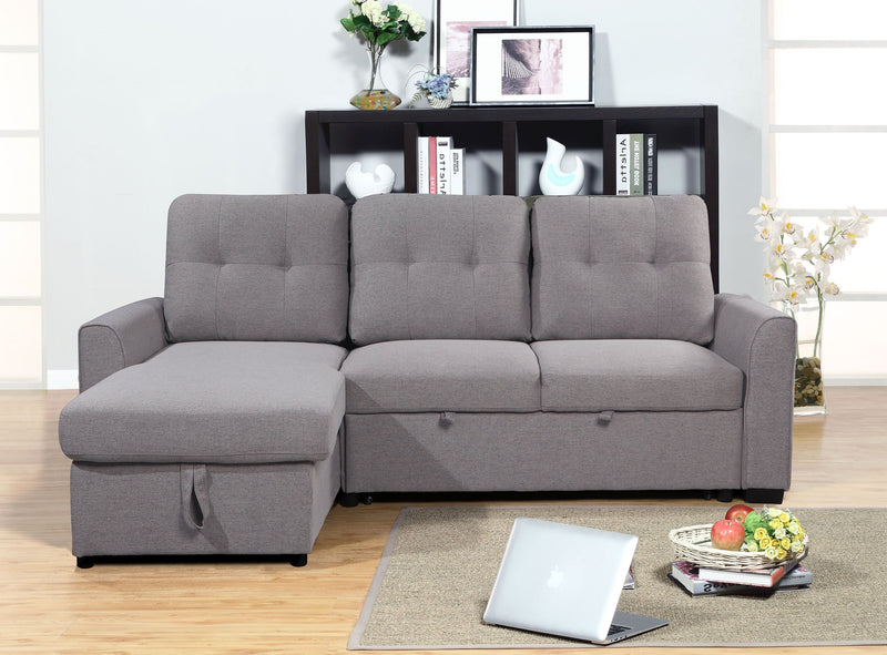 Sofa-lit sectionnel de gauche Carter 2 pièces en tissu d’apparence lin avec fauteuil long de rangement - gris Solis