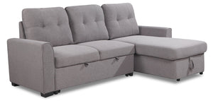 Sofa-lit sectionnel de droite Carter 2 pièces en tissu d’apparence lin avec fauteuil long de rangement - gris Solis