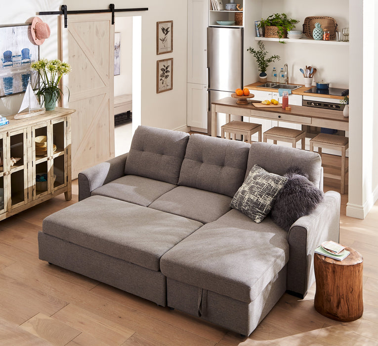 Sofa-lit sectionnel de droite Carter 2 pièces en tissu d’apparence lin avec fauteuil long de rangement - gris Solis