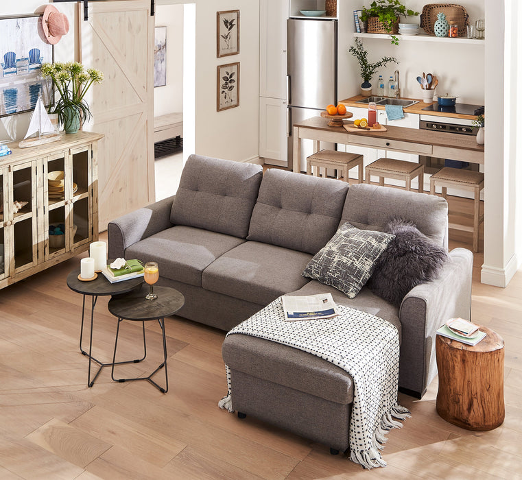 Sofa-lit sectionnel de droite Carter 2 pièces en tissu d’apparence lin avec fauteuil long de rangement - gris Solis