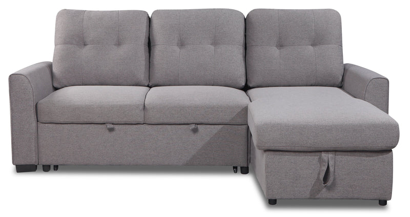 Sofa-lit sectionnel de droite Carter 2 pièces en tissu d’apparence lin avec fauteuil long de rangement - gris Solis