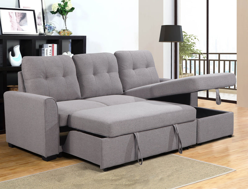 Sofa-lit sectionnel de droite Carter 2 pièces en tissu d’apparence lin avec fauteuil long de rangement - gris Solis
