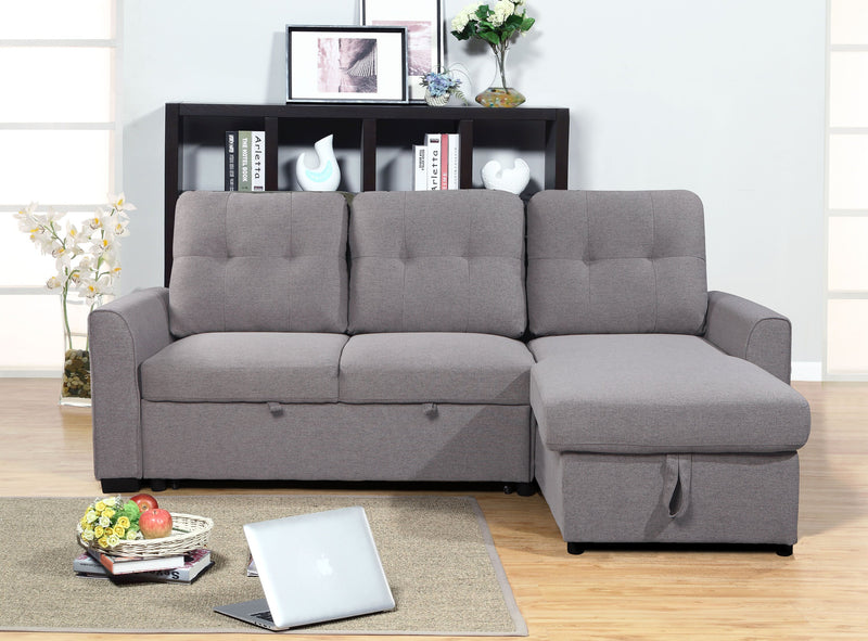 Sofa-lit sectionnel de droite Carter 2 pièces en tissu d’apparence lin avec fauteuil long de rangement - gris Solis