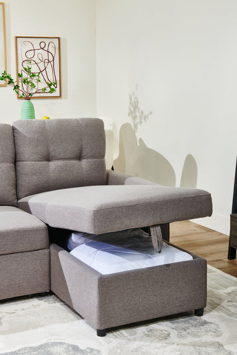 Sofa-lit sectionnel de droite Carter 2 pièces en tissu d’apparence lin avec fauteuil long de rangement - gris Solis