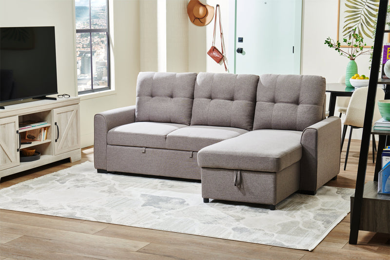 Sofa-lit sectionnel de droite Carter 2 pièces en tissu d’apparence lin avec fauteuil long de rangement - gris Solis