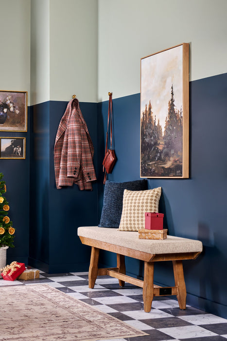 Banc de salle à manger Cedar de 60 po (L) en pin et tissu de polyester, avec base à tréteaux - brun