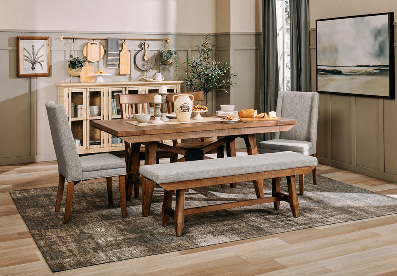 Banc de salle à manger Cedar de 60 po (L) en pin et tissu de polyester, avec base à tréteaux - brun