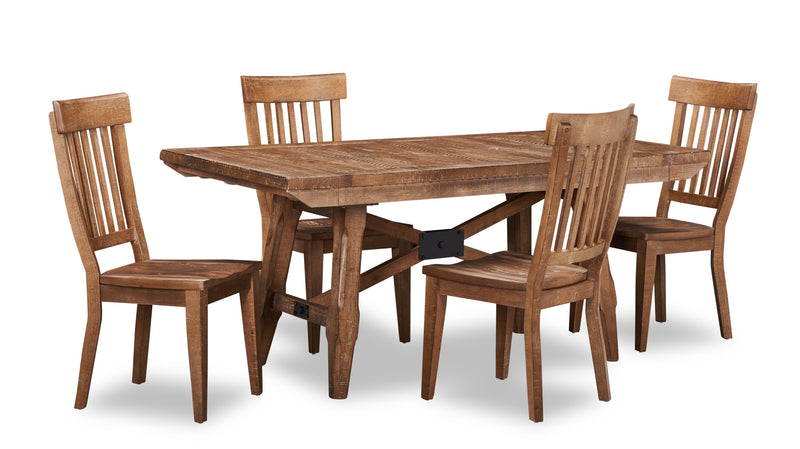 Ensemble de salle à manger Cedar 5 pièces en pin avec table de 72,07 po (L) avec base à tréteaux et 4 chaises - brun