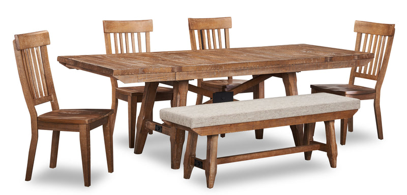 Ensemble de salle à manger Cedar 5 pièces en pin avec table de 72,07 po (L) avec base à tréteaux et 4 chaises - brun