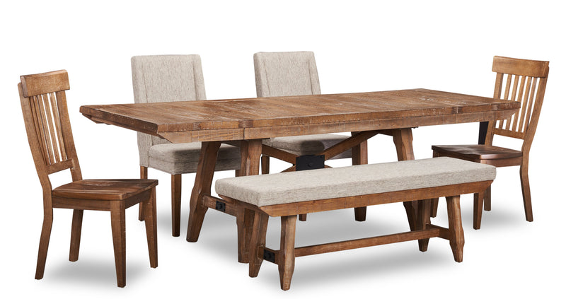 Ensemble de salle à manger Cedar 5 pièces en pin avec table de 72,07 po (L) avec base à tréteaux et 4 chaises - brun