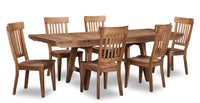  Ensemble de salle à manger Cedar 7 pièces en pin avec table de 72,07 po (L), base à tréteaux et 6 chaises - brun
