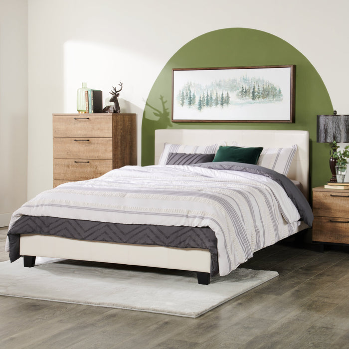 Lit rembourré Chase en tissu de cuir végétalien blanc - format lit double