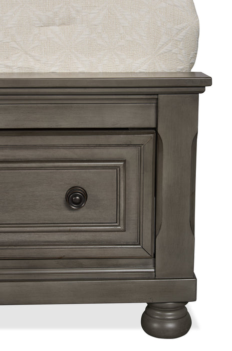 Lit plateforme de rangement Chelsea gris avec tête de lit et cadre de lit - format grand lit