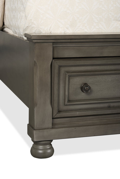 Lit plateforme de rangement Chelsea gris avec tête de lit et cadre de lit - format grand lit