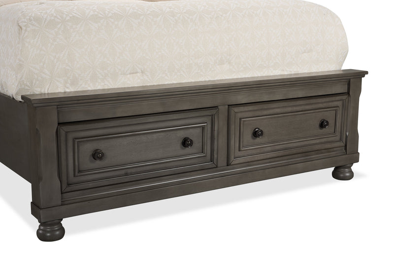 Lit plateforme de rangement Chelsea gris avec tête de lit et cadre de lit - format grand lit