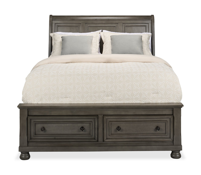 Lit plateforme de rangement Chelsea gris avec tête de lit et cadre de lit - format grand lit