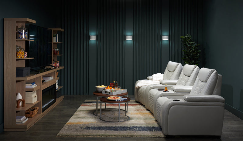 Sièges à inclinaison électrique de cinéma maison Cinema de 112,6 po en tissu d’apparence cuir avec 3 sièges - gris brume cosmique